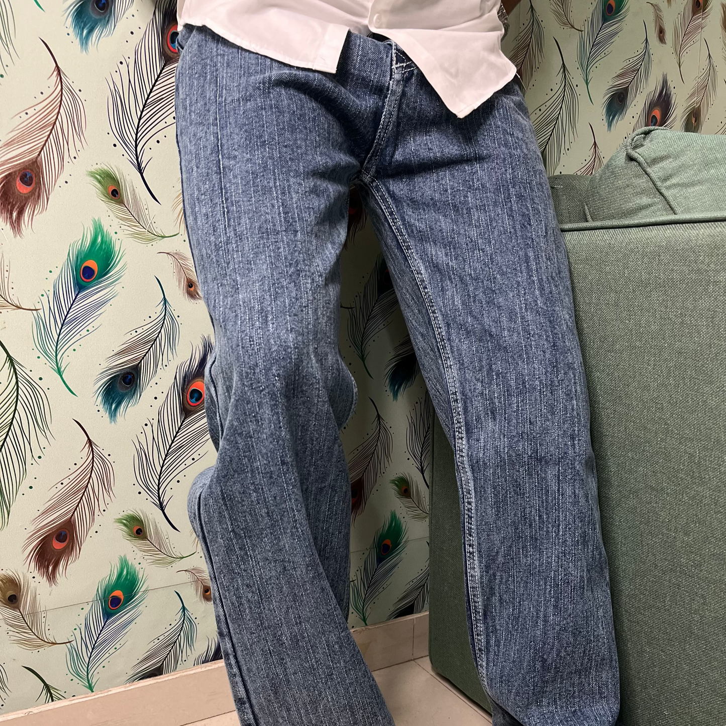 Dark Blue Denim Baggy Fit Jeans - Marble Wash