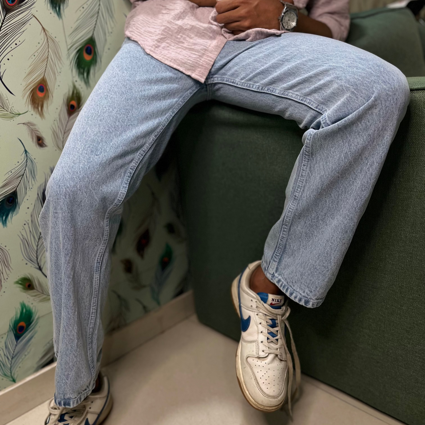 Light Blue Baggy Fit Jeans - Marble Wash