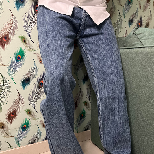 Dark Blue Denim Baggy Fit Jeans - Marble Wash