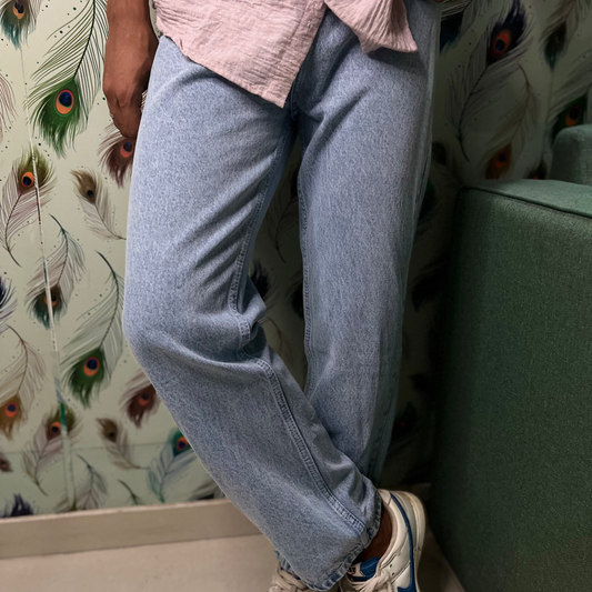 Light Blue Baggy Fit Jeans - Marble Wash