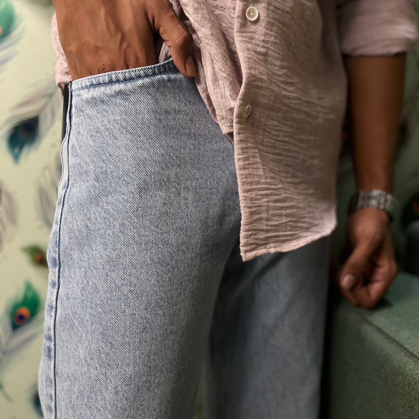 Light Blue Baggy Fit Jeans - Marble Wash