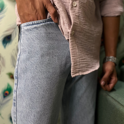 Light Blue Baggy Fit Jeans - Marble Wash