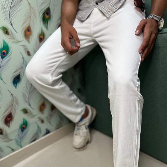 Mens Straight Fit White Jeans