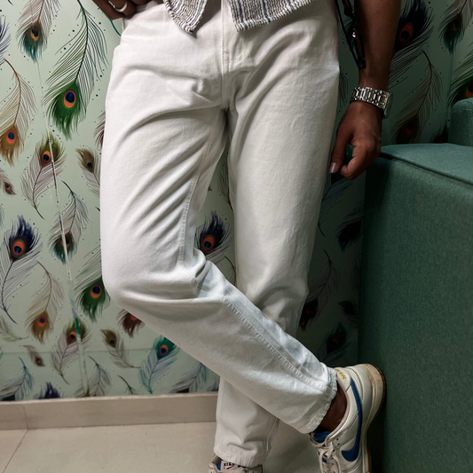 Mens Straight Fit White Jeans
