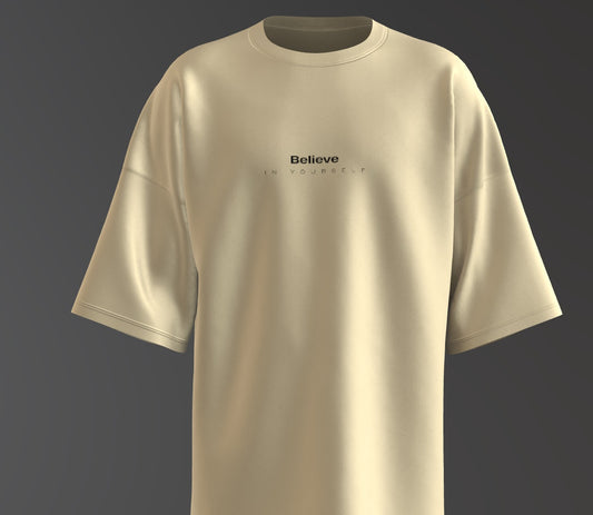 Men’s Oversized Round Neck T-Shirt – Believe in Yourself (Beige)