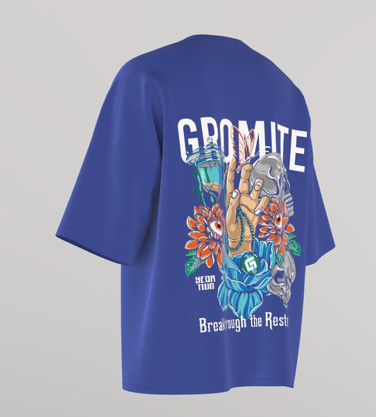 Men’s Oversized Round Neck T-Shirt – Gromite Signature (Blue)