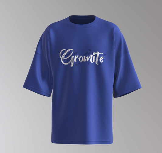 Men’s Oversized Round Neck T-Shirt – Gromite Signature (Blue)