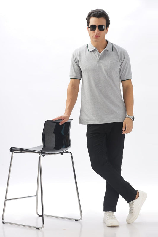Men’s Regular Fit T-Shirt – Grey (Polo Neck)