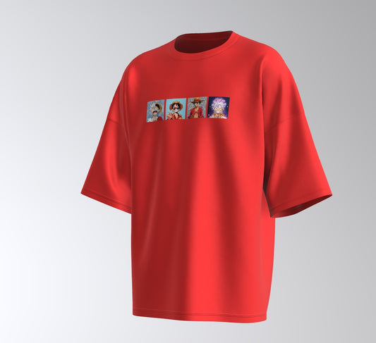 Men’s Oversized Round Neck T-Shirt – Gromite lufffy Graphic Edition (Red)