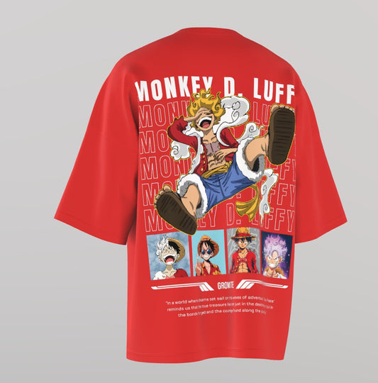 Men’s Oversized Round Neck T-Shirt – Gromite lufffy Graphic Edition (Red)