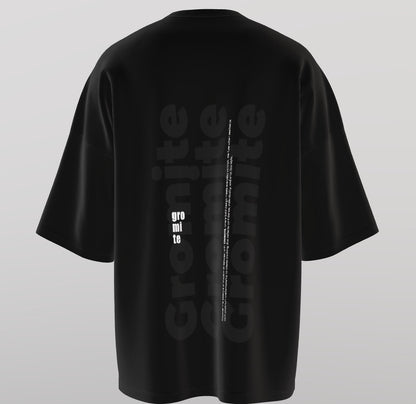 Men’s Oversized Round Neck T-Shirt – Gromite Monochrome Edition (Black)