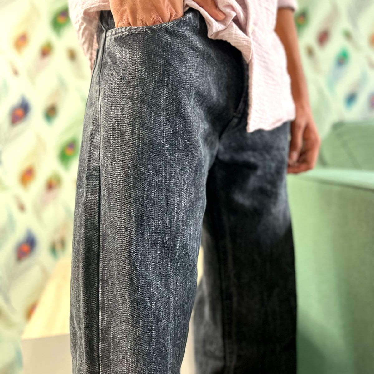 Charcoal Black Baggy Fit Jeans - Jira Wash